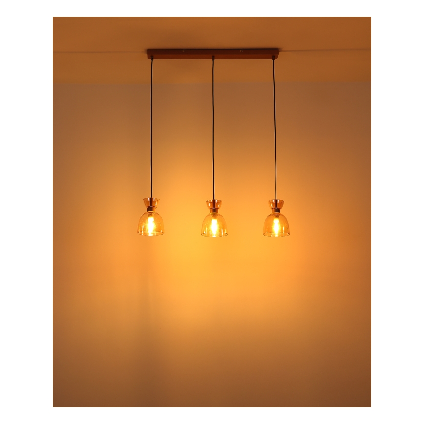 Globo - Пендел 3xE14/40W/230V кафяв/опушен