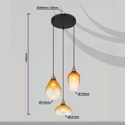 Globo - Пендел 3xE27/60W/230V Ø 46 см оранжев