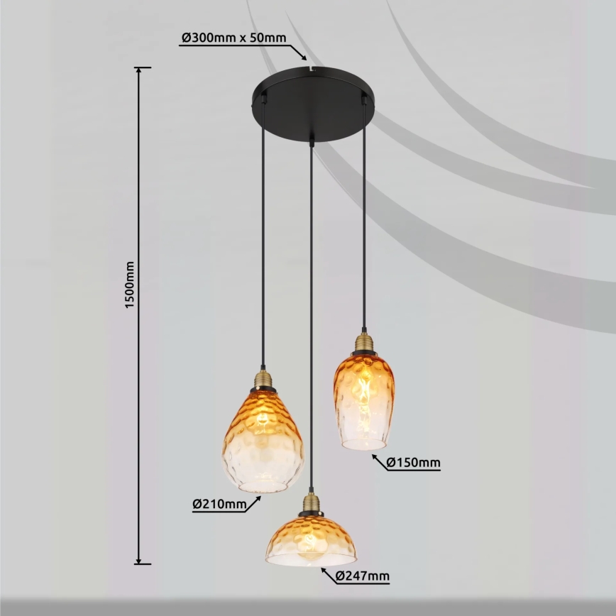 Globo - Пендел 3xE27/60W/230V Ø 46 см оранжев