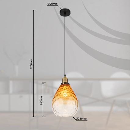 Globo - Пендел 1xE27/60W/230V Ø 21 см оранжев