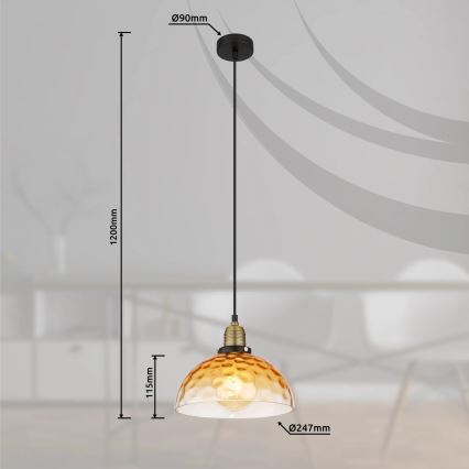 Globo - Пендел 1xE27/60W/230V Ø 25 см оранжев