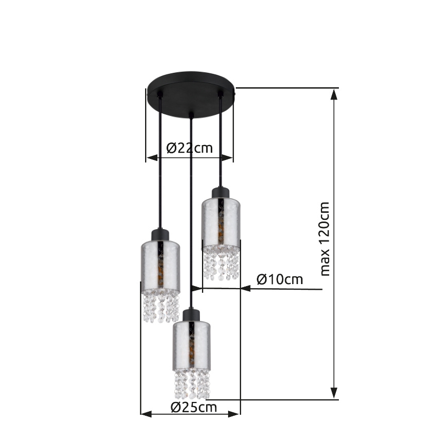 Globo - Пендел 3xE27/40W/230V Ø 25 см черен