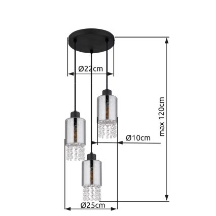 Globo - Пендел 3xE27/40W/230V Ø 25 см черен