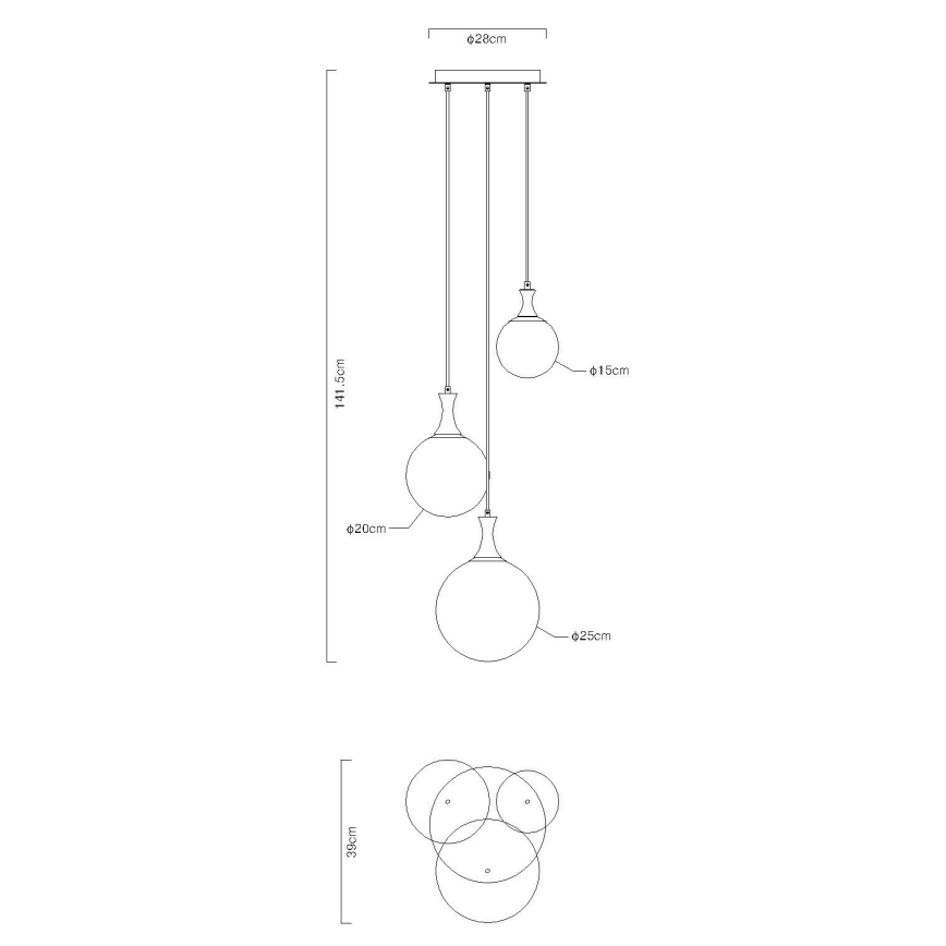 Globo - Пендел 3xE27/10W/230V Ø 48 см черен