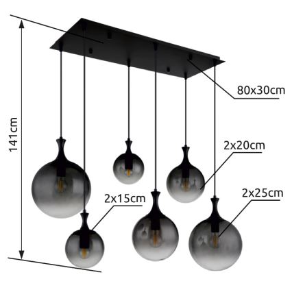 Globo - Пендел 6xE27/10W/230V черен