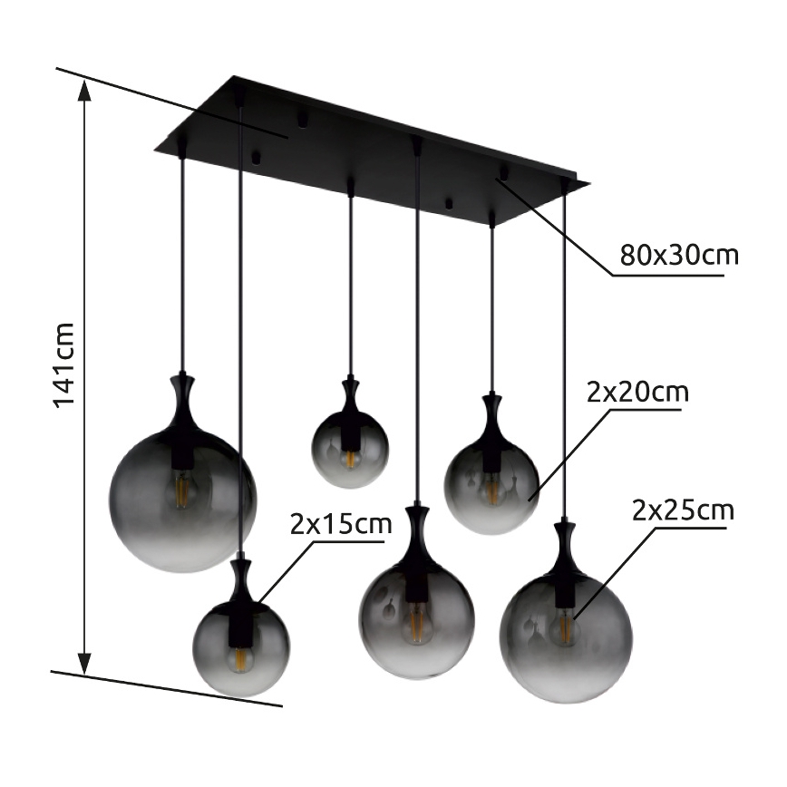 Globo - Пендел 6xE27/10W/230V черен