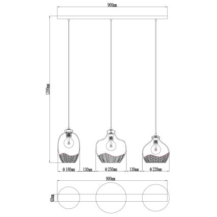 Globo - Полилей на кабел 3xE27/60W/230V