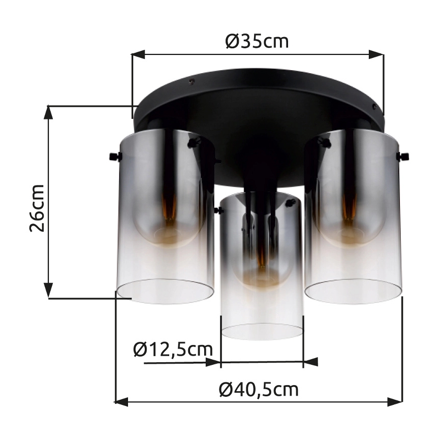 Globo - Полилей за повърхностен монтаж 3xE27/40W/230V Ø 40,5 см черен