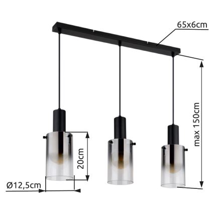 Globo - Пендел 3xE27/40W/230V черен