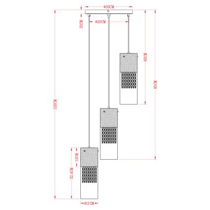 Globo - Пендел 3xE27/60W/230V Ø 30 см златист