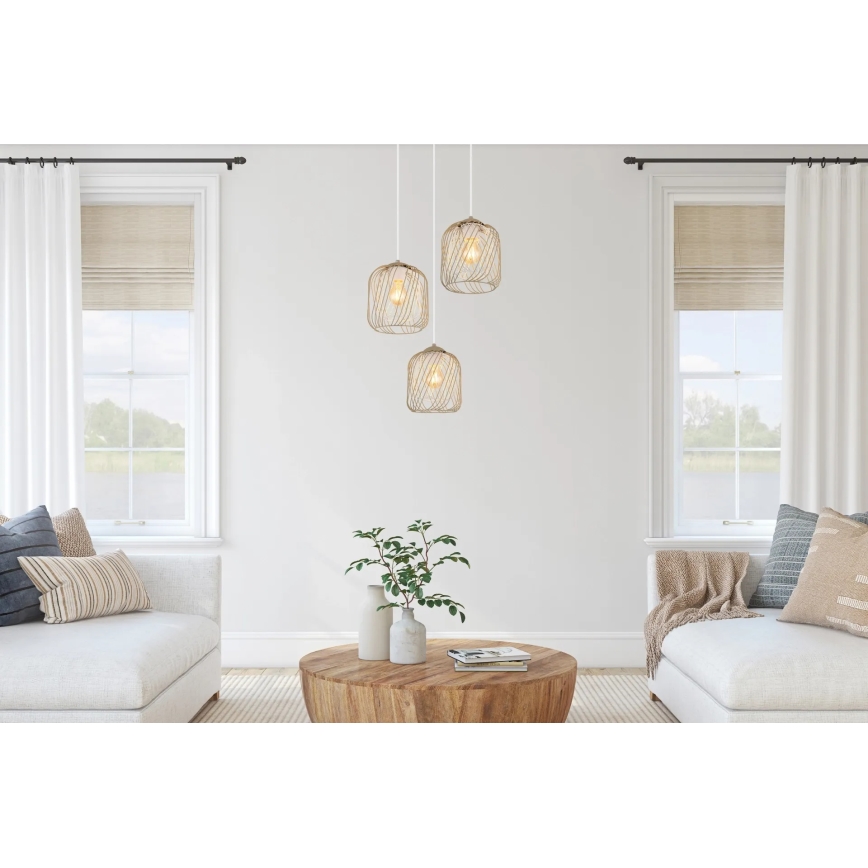 Globo - Висящ полилей на кабел 3xE27/40W/230V бежово/бяло