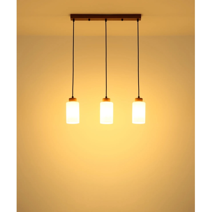 Globo - Пендел на кабел 3xE27/60W/230V дъб/бял