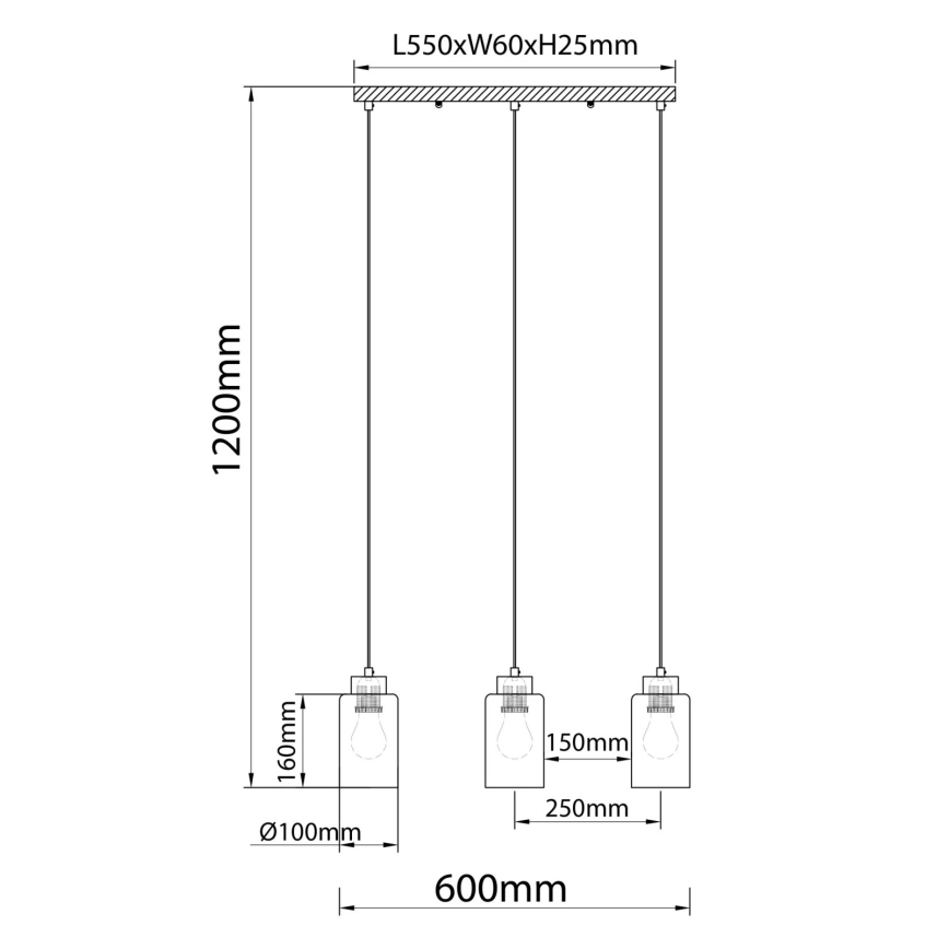 Globo - Пендел на кабел 3xE27/60W/230V дъб/бял