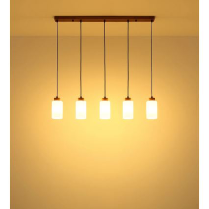 Globo - Полилей на кабел 5xE27/60W/230V дъб/бял