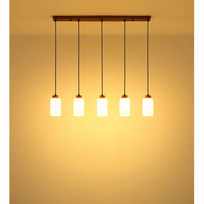 Globo - Полилей на кабел 5xE27/60W/230V дъб/бял