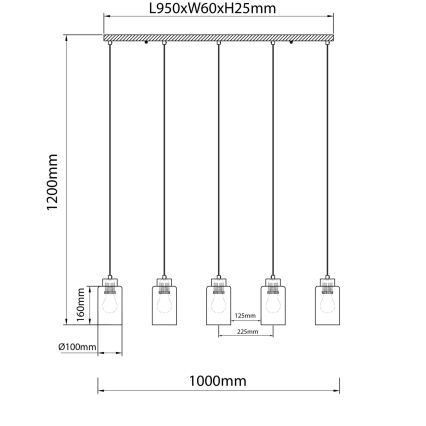 Globo - Полилей на кабел 5xE27/60W/230V дъб/бял