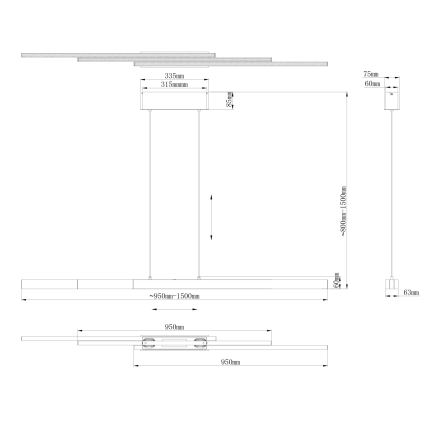Globo - LED димируем сензорен полилей на кабел LED/39W/230V 2700/4000/6000K сив