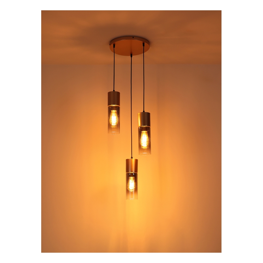 Globo - Пендел 3xE27/25W/230V бронзов Ø 34 см