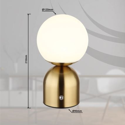 Globo - LED Димируема сензорна настолна лампа LED/2,5W/3,7V 2700K/4000K/6500K 1800 mAh USB месинг