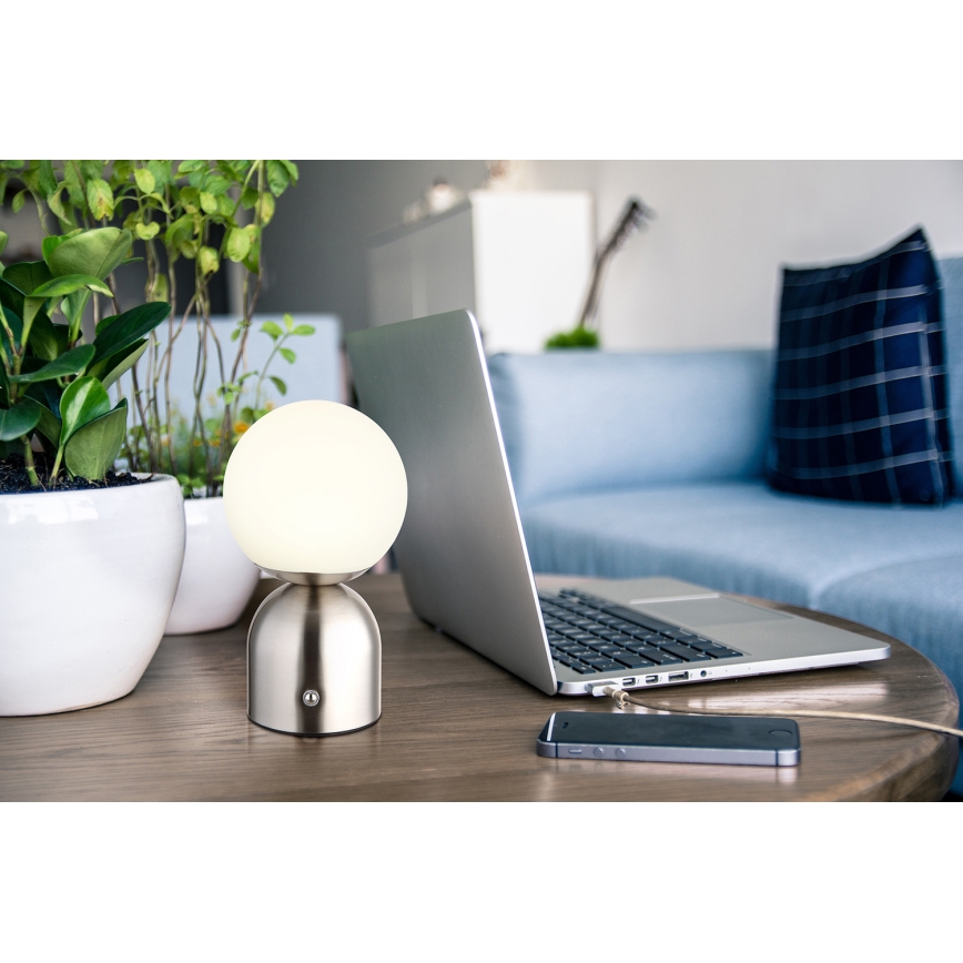 Globo - LED Димируема сензорна настолна лампа LED/2,5W/3,7V 2700K/4000K/6500K 1800 mAh USB матов хром