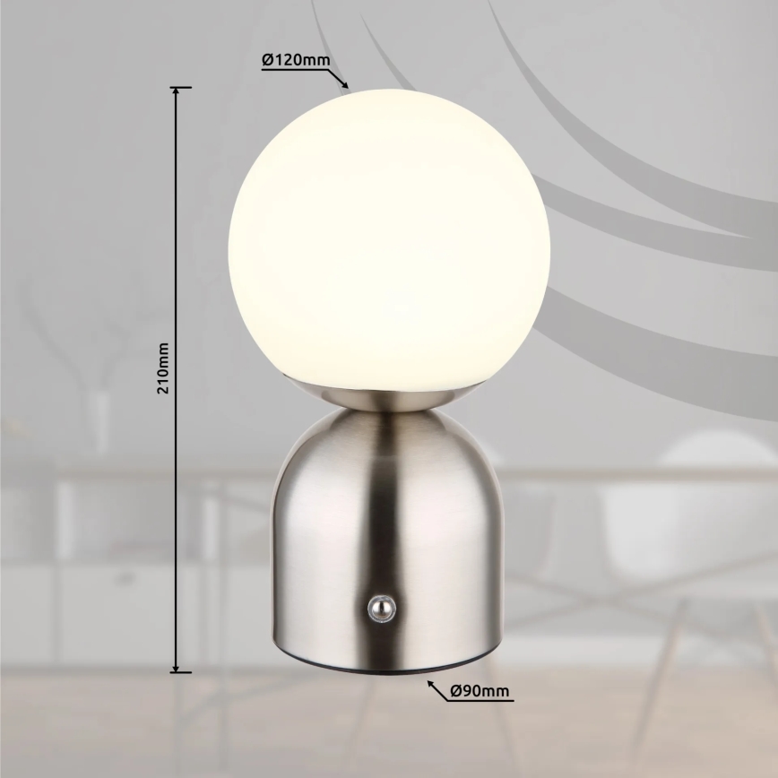 Globo - LED Димируема сензорна настолна лампа LED/2,5W/3,7V 2700K/4000K/6500K 1800 mAh USB матов хром