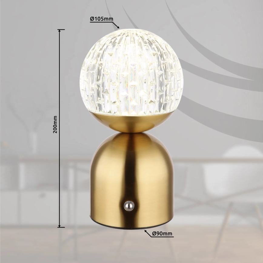 Globo - LED Димируема сензорна настолна лампа LED/2,5W/3,7V 2700/4000/6500K 1800 mAh USB месинг