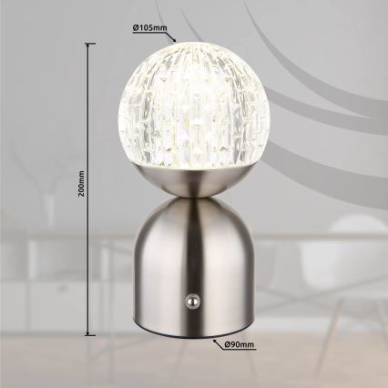 Globo - LED Димируема сензорна настолна лампа LED/2,5W/3,7V 2700/4000/6500K 1800 mAh USB матов хром
