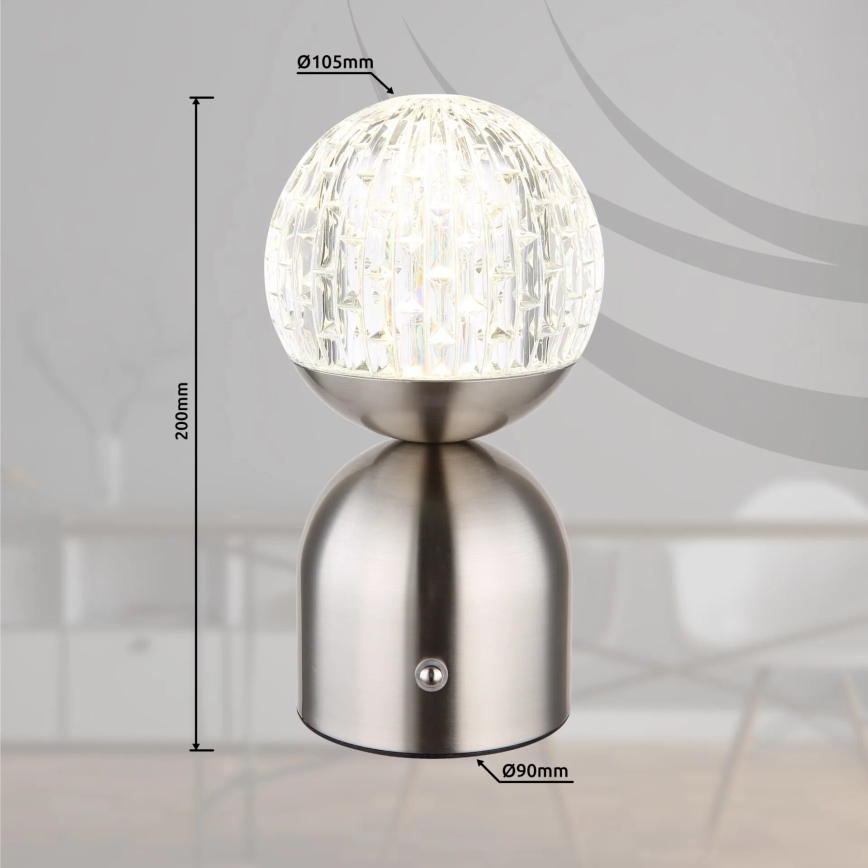 Globo - LED Димируема сензорна настолна лампа LED/2,5W/3,7V 2700/4000/6500K 1800 mAh USB матов хром