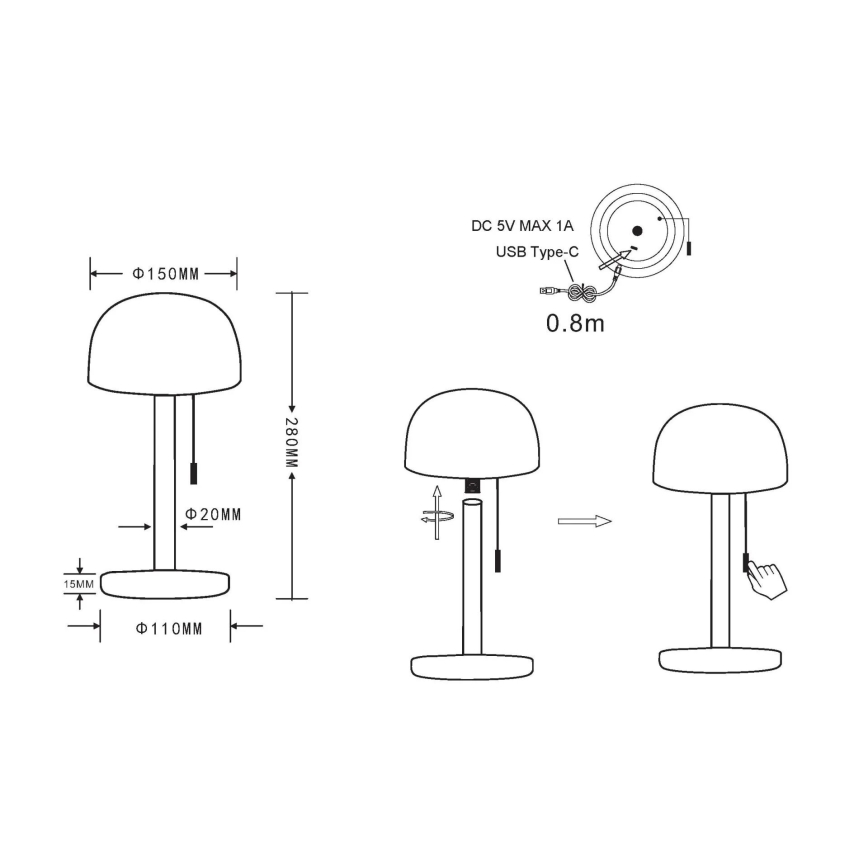Globo - LED Акумулаторен настолна лампа LED/1,5W/3,7V 3000/4200/6000K 1800mAh месинг