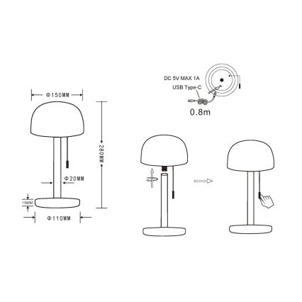 Globo - LED Акумулаторен настолна лампа LED/1,5W/3,7V 3000/4200/6000K 1800mAh черен