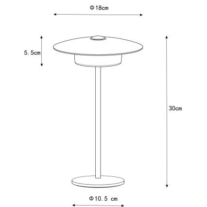 Globo - LED Външна презареждаща се настолна лампа с докосване LED/3W/3,7V 1800/2700/3000K IP44 1800 mAh черна