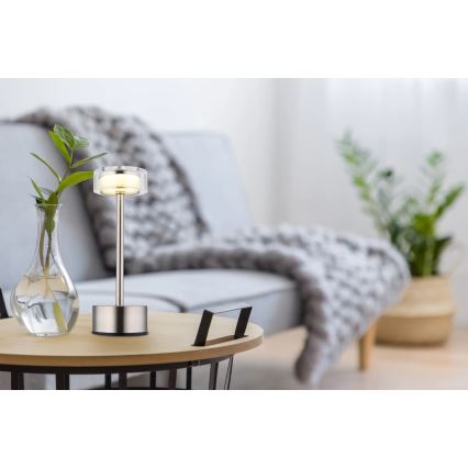 Globo - LED Димируема акумулаторна настолна сензорна лампа LED/2,5W/3,7V 2700/4000/6500K 1800mAh матов хром