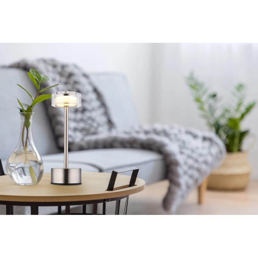 Globo - LED Димируема акумулаторна настолна сензорна лампа LED/2,5W/3,7V 2700/4000/6500K 1800mAh матов хром