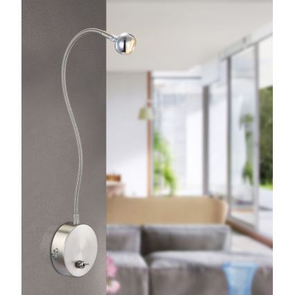 Globo - гъвкава LED настолна лампа, 3W/230V, полирано хромово покритие