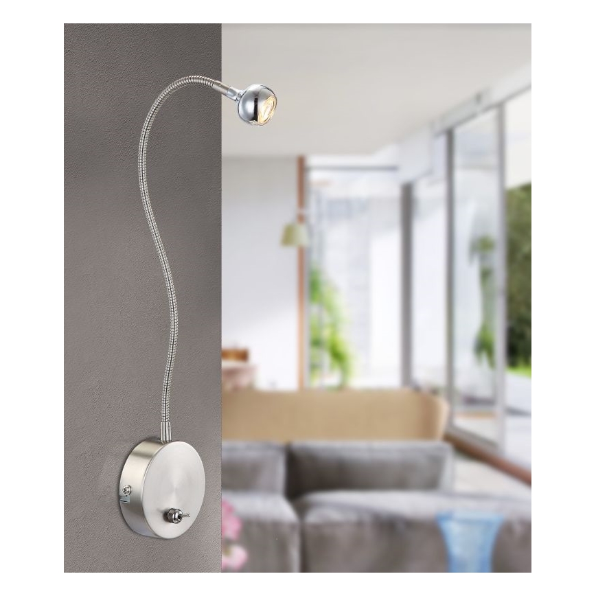 Globo - гъвкава LED настолна лампа, 3W/230V, полирано хромово покритие