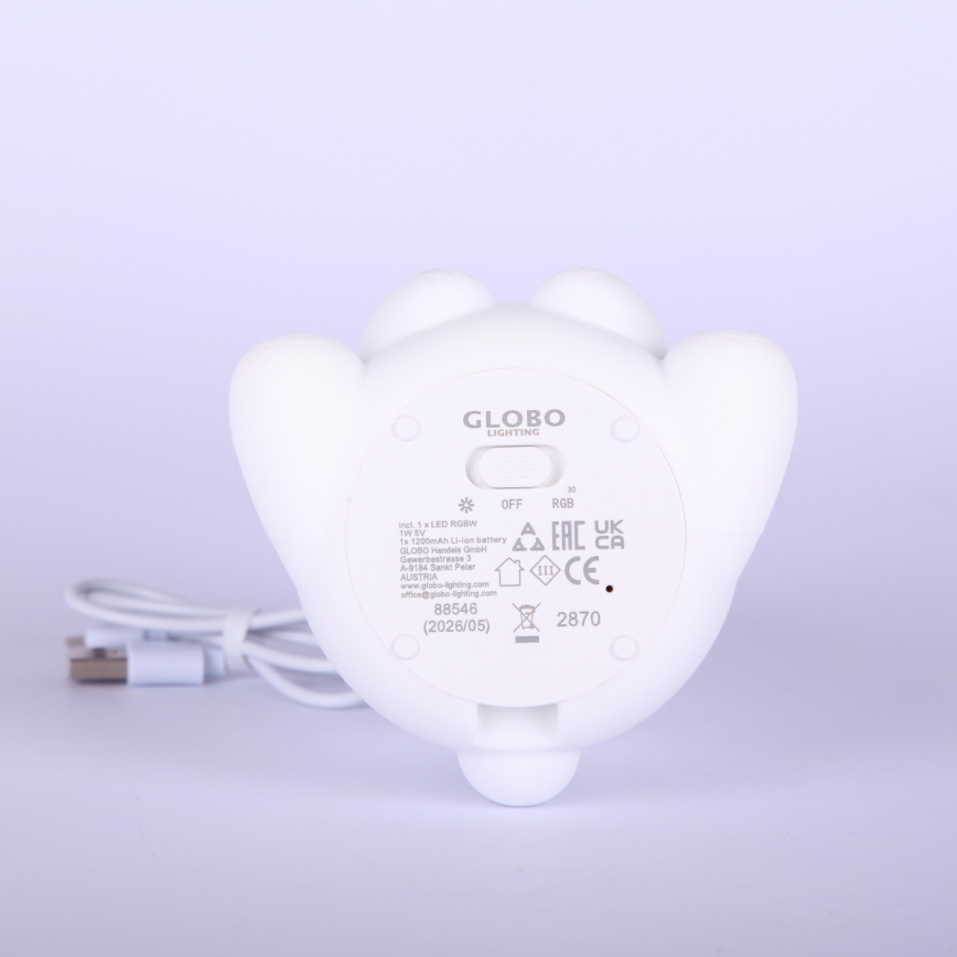 Globo - LED RGBW димируема презареждаема детска нощна лампа LED/1W/5V 1200 mAh мечка
