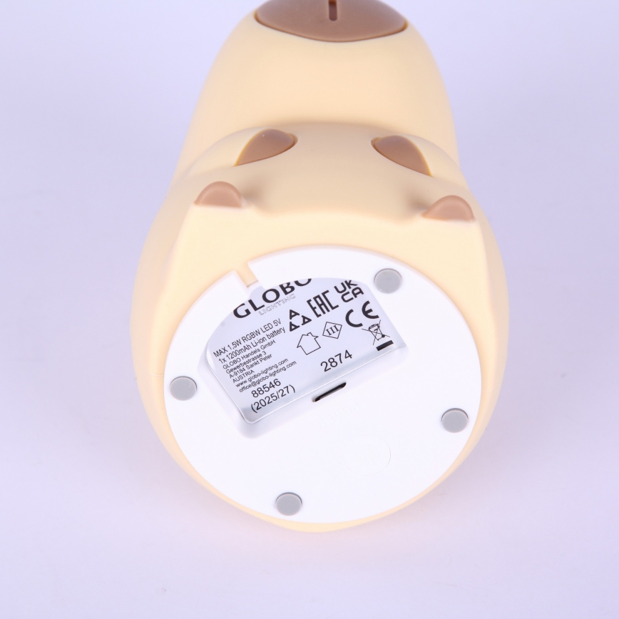 Globo - LED RGBW Презареждаема детска нощна лампа с регулиране на яркостта LED/1,5W/5V 1200 mAh капибара