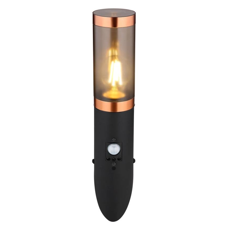 Globo - Екстериорен аплик със сензор 1xE27/15W/230V IP44 черен/меден