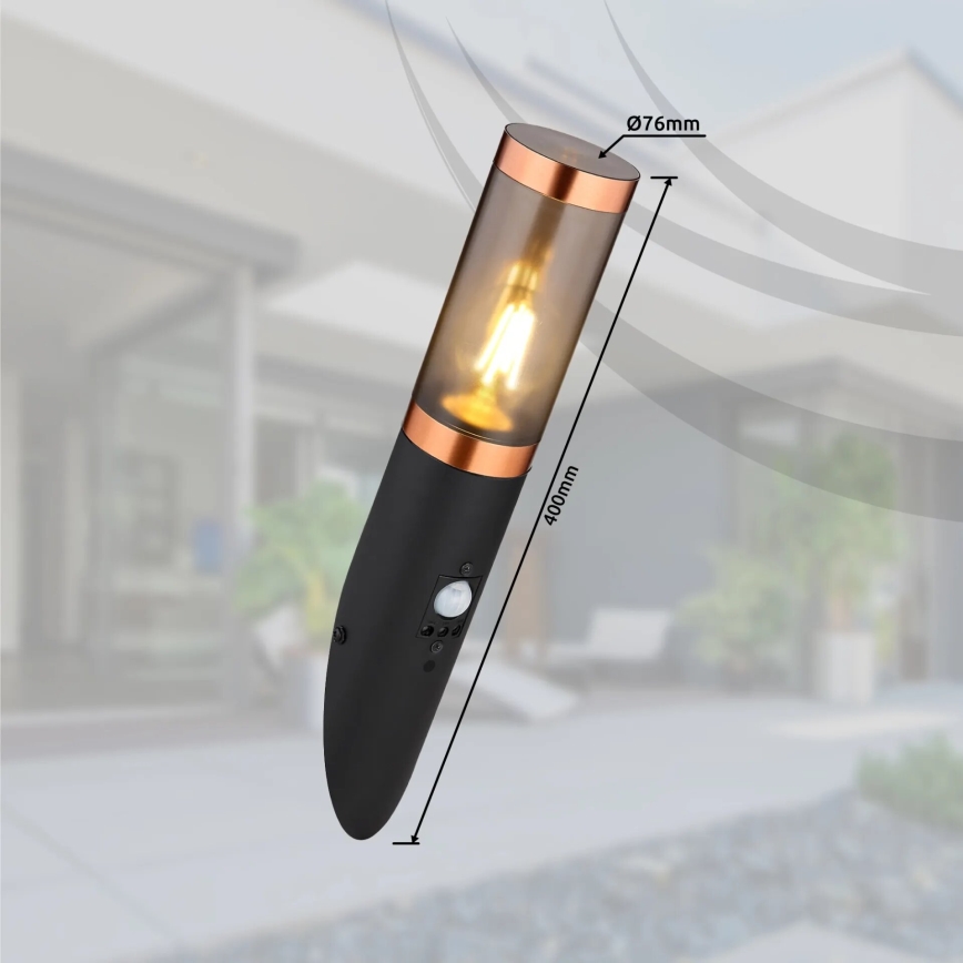 Globo - Екстериорен аплик със сензор 1xE27/15W/230V IP44 черен/меден