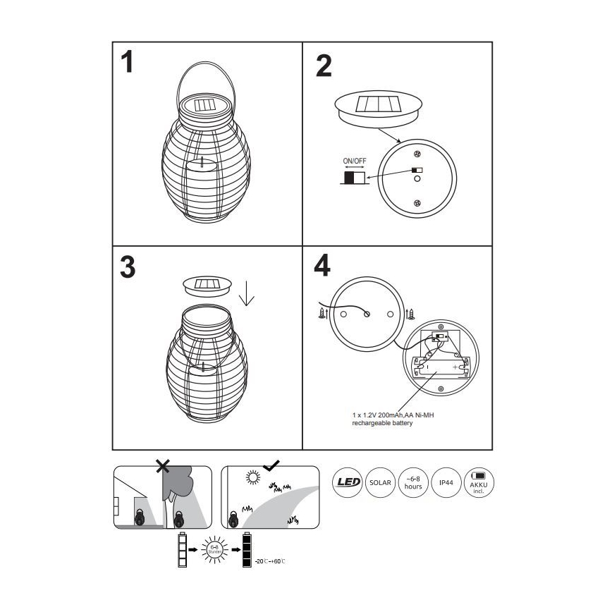 Globo - LED Соларна лампа LED/0,06W/3,2V IP44 200 mAh ратан
