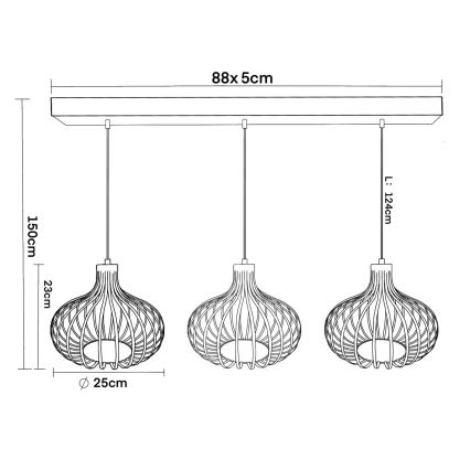 Globo - Полилей на кабел 3xE27/40W/230V бежов