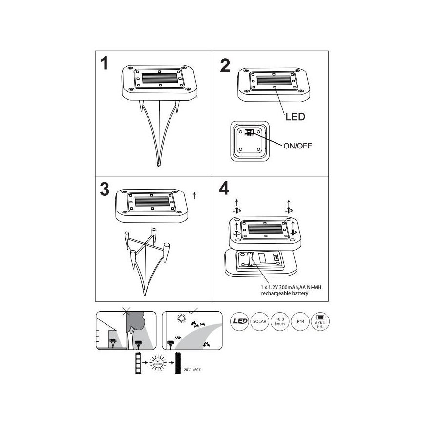Globo - К-кт 2x LED Соларна лампа LED/0,8W/1,2V IP44 300 mAh
