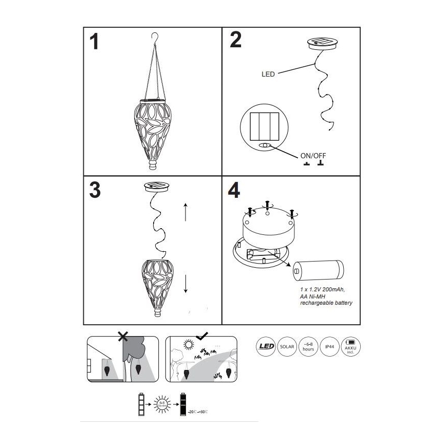 Globo - LED Соларна лампа LED/0,9W/3,2V IP44 200 mAh прозрачен