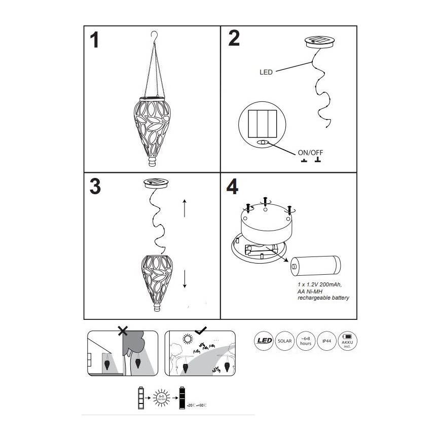 Globo - LED Соларна лампа LED/0,9W/3,2V IP44 жълта