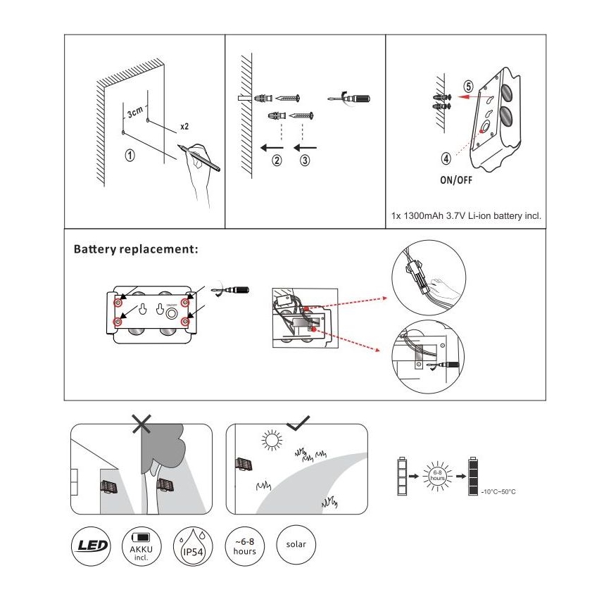 Globo - LED Соларна лампа LED/1W/3,2V 3000K IP54