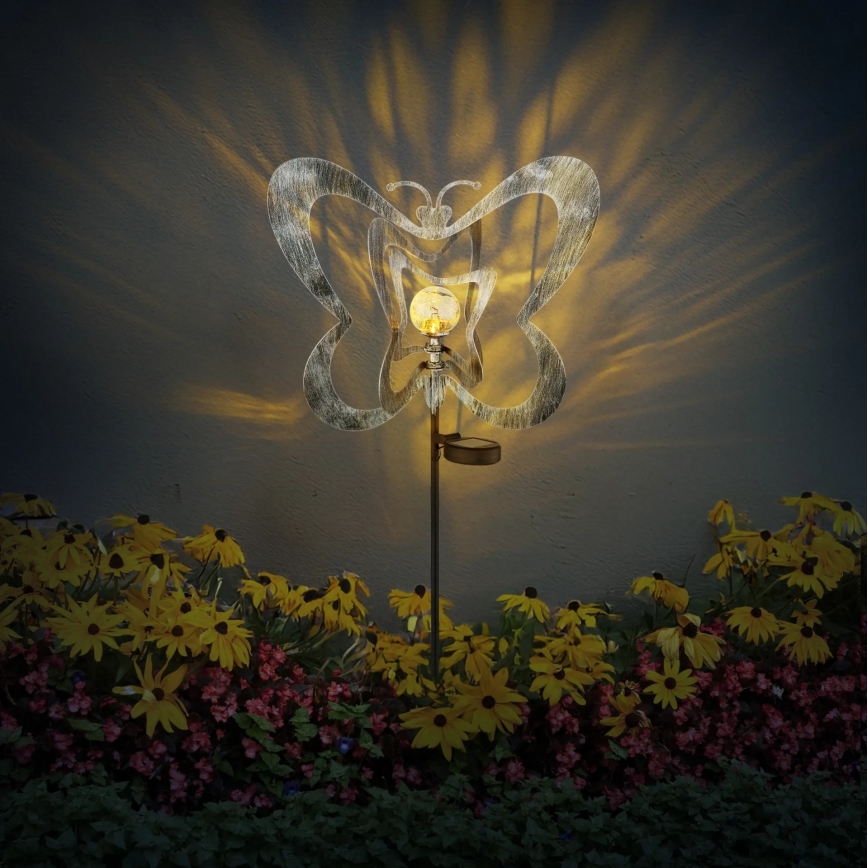 Globo - LED соларно осветително тяло LED/3V IP44 300 mAh сребърна пеперуда