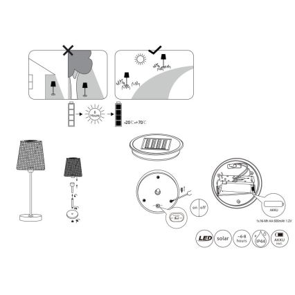 Globo - LED Соларна лампа LED/0,06W/3V IP44