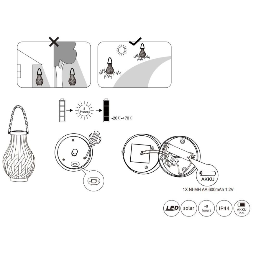 Globo - LED Соларна лампа LED/0,06W/3V IP44 бамбук