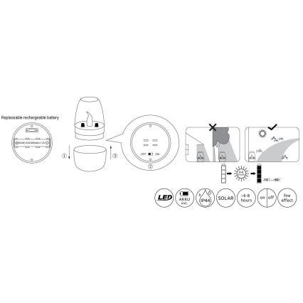 Globo - LED Соларна лампа LED/0,02W/1,2V 1800K IP44