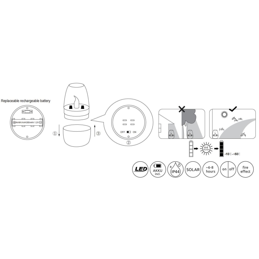 Globo - LED Соларна лампа LED/0,02W/1,2V 1800K IP44